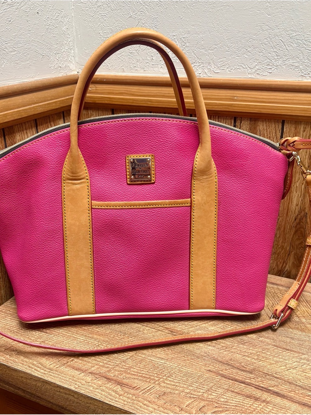 Dooney & Bourke Hot Pink Pebble Leather Satchel Crossbody - Picture 2 of 5